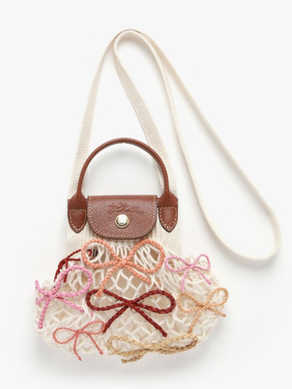Longchamp $170 Le Pliage Filet Raphia XS Crossbody Mesh Bag Ecru NWT!